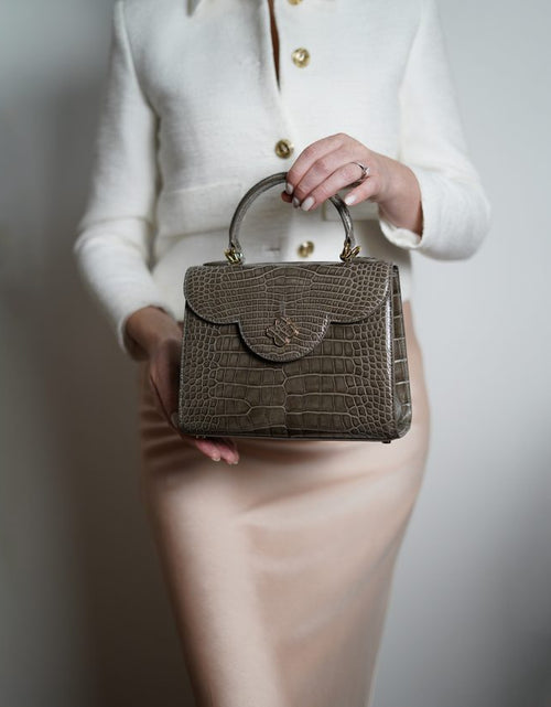 Load image into Gallery viewer, First Lady Taupe Alligator leather handbag
