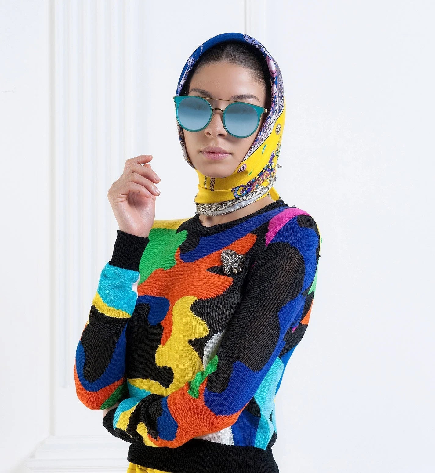 The Crown Yellow Printed Silk-twill Scarf