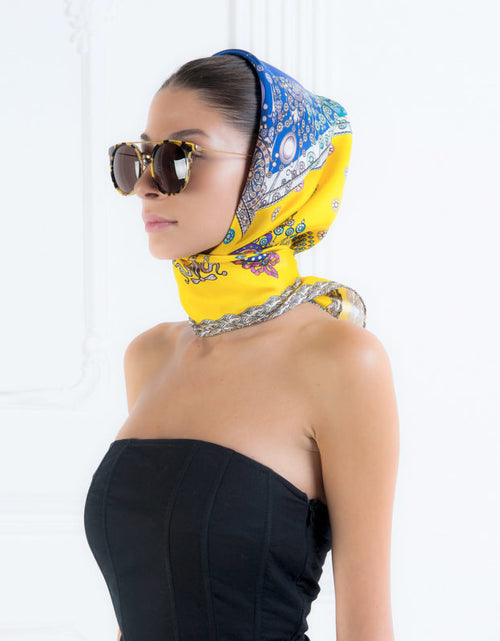Load image into Gallery viewer, The Crown Yellow Printed Silk-twill Scarf
