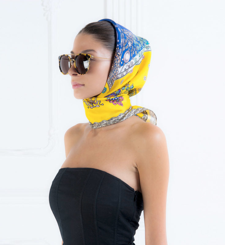 The Crown Yellow Printed Silk-twill Scarf