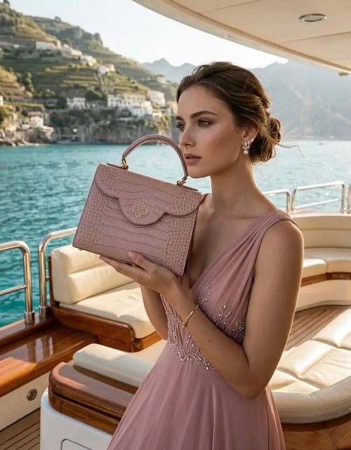 Load image into Gallery viewer, First Lady Tea Rose Crocodile-Embossed Calf Leather Handbag
