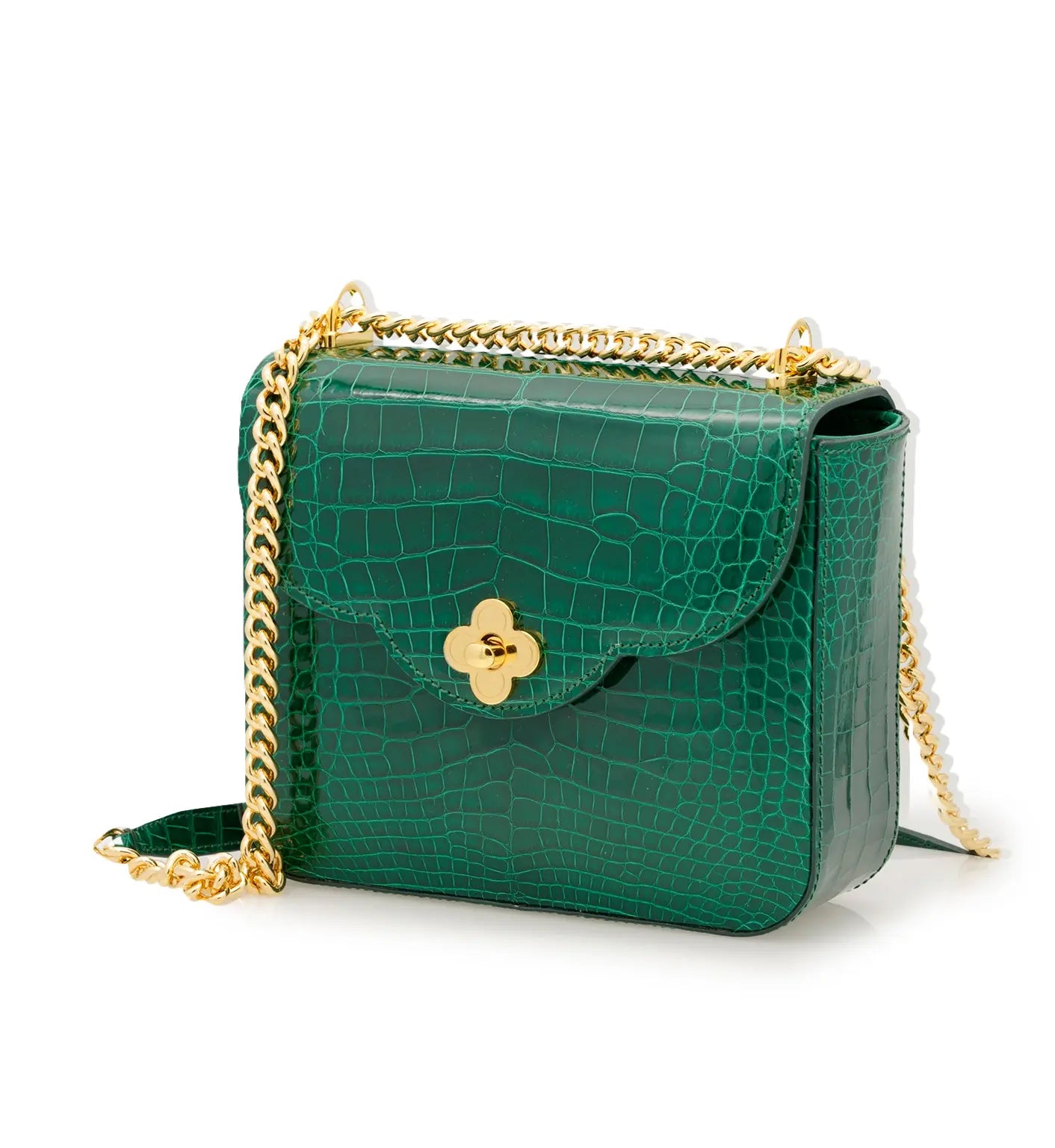First Date Emerald Green alligator leather bag
