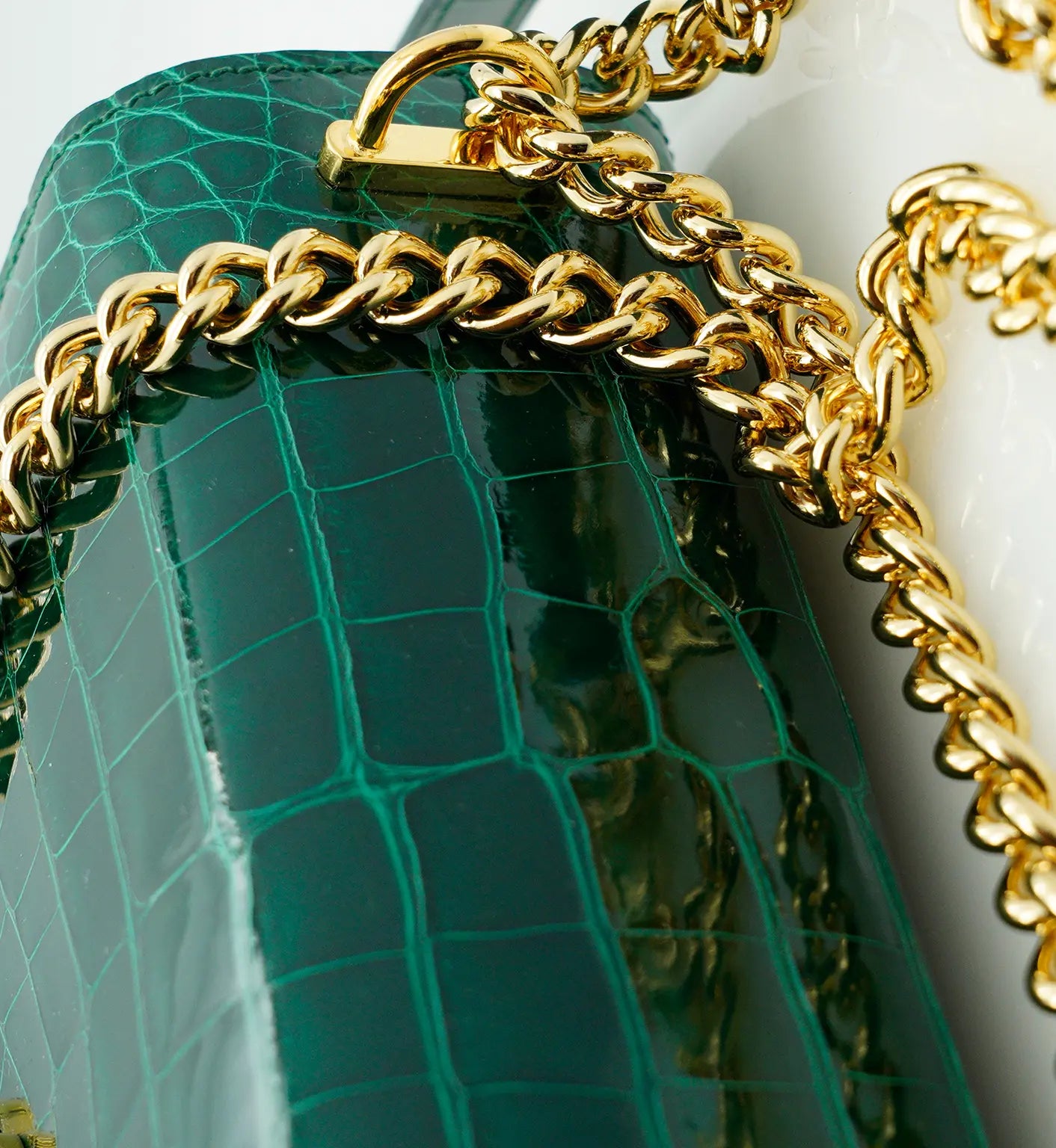 First Date Emerald Green alligator leather bag