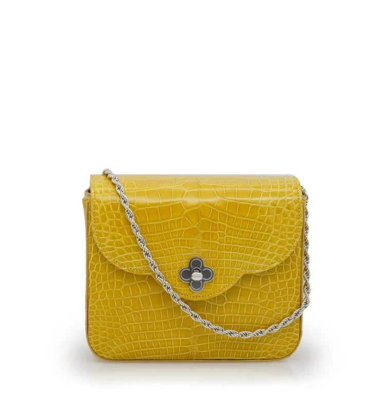 First Date Yellow alligator leather bag