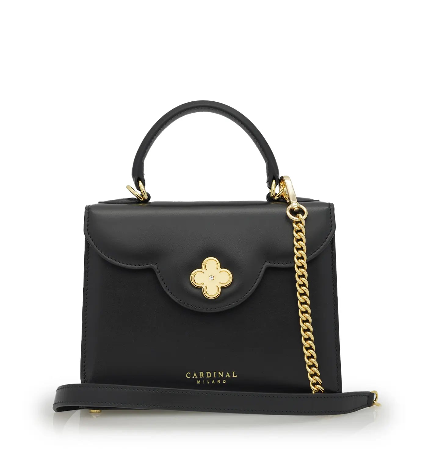 First Lady Small Black Plain Calf Leather Handbag