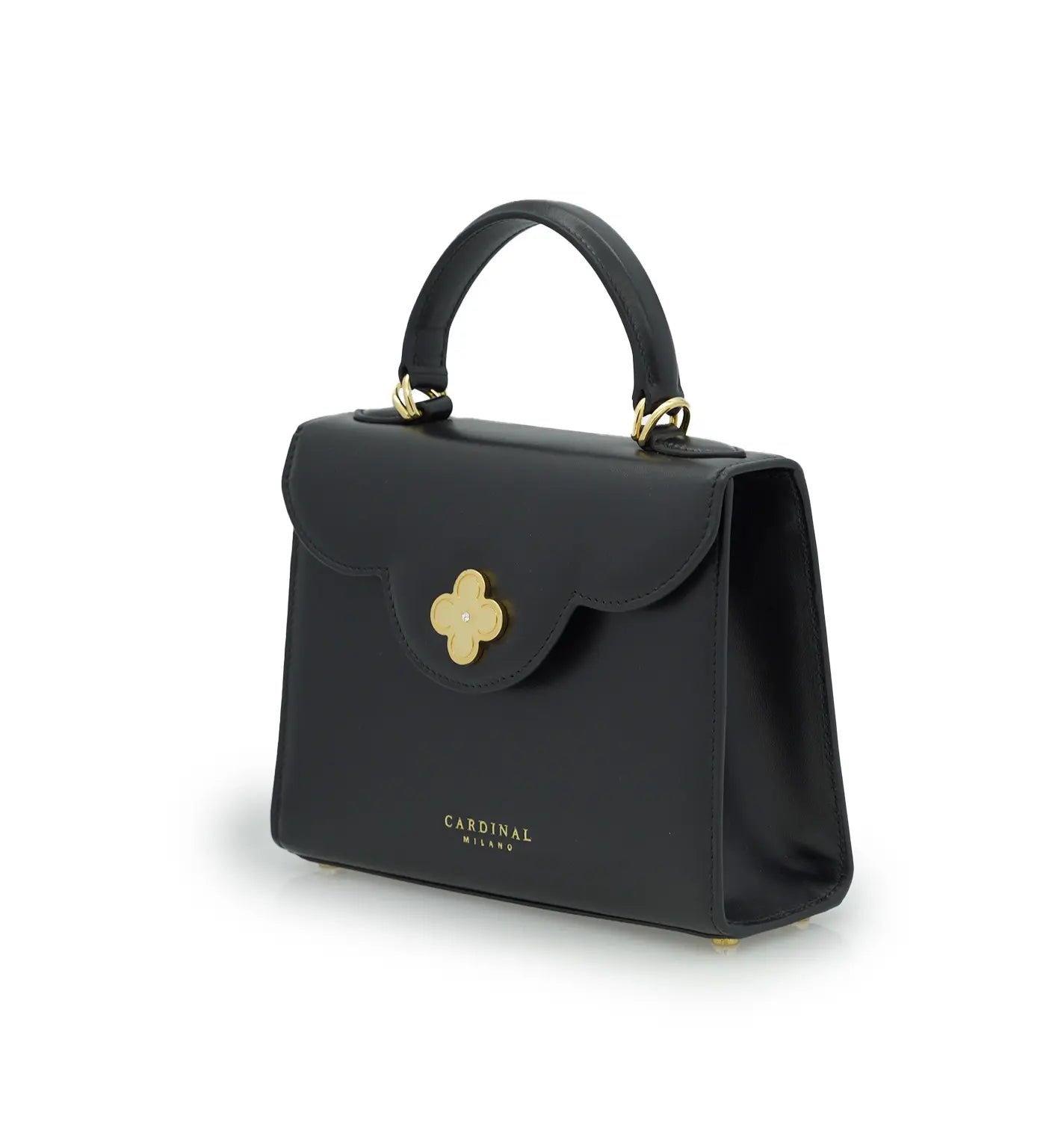 First Lady Small Black Plain Calf Leather Handbag