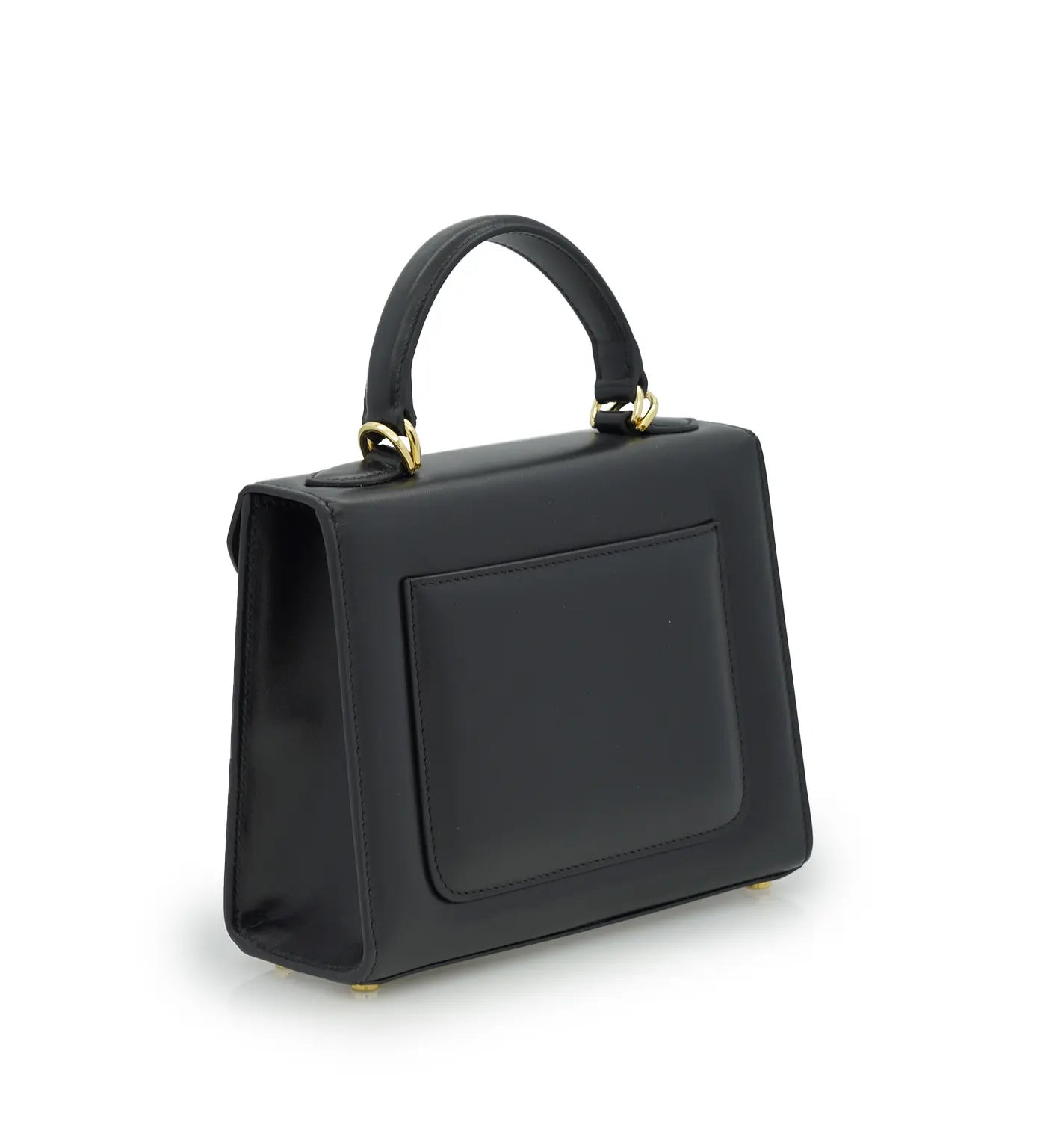 First Lady Small Black Plain Calf Leather Handbag