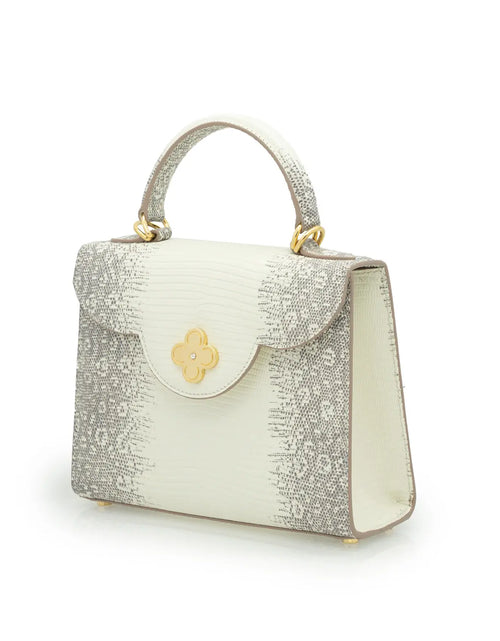 Load image into Gallery viewer, First Lady Small Beige Lizard-Embossed Leather Handbag
