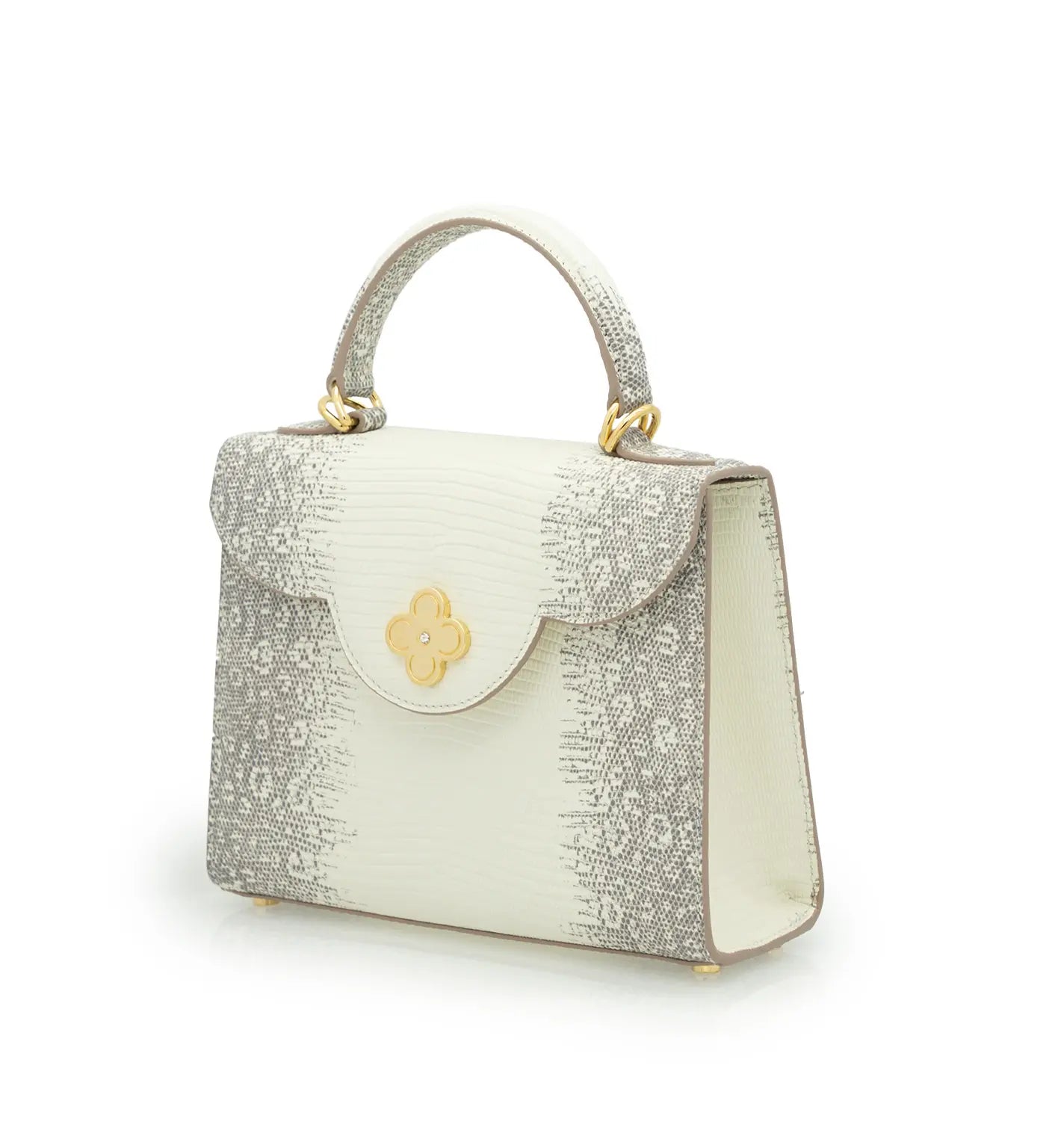 First Lady Small Beige Lizard-Embossed Leather Handbag
