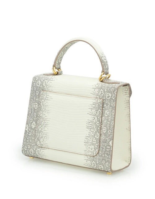 Load image into Gallery viewer, First Lady Small Beige Lizard-Embossed Leather Handbag
