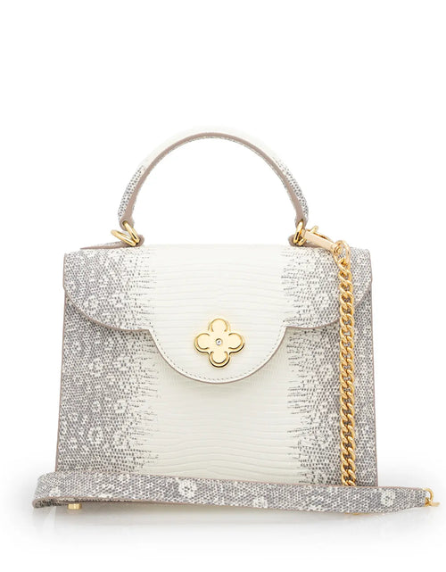 Load image into Gallery viewer, First Lady Small Beige Lizard-Embossed Leather Handbag
