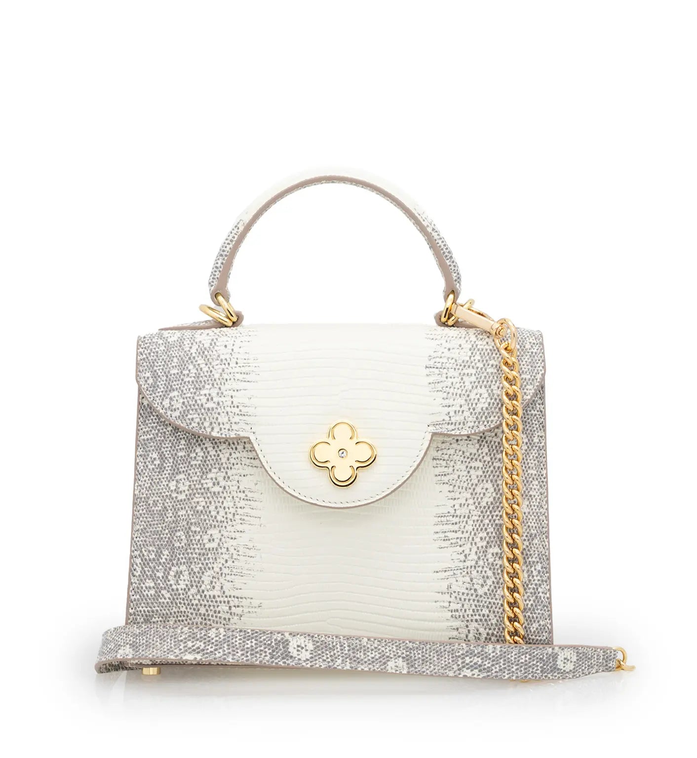 First Lady Small Beige Lizard-Embossed Leather Handbag