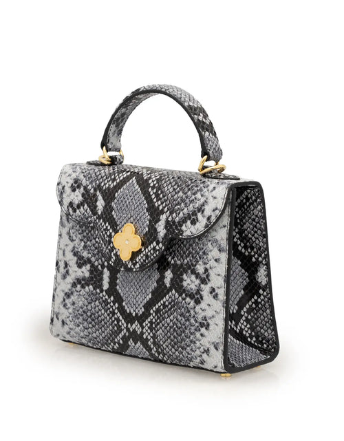 Load image into Gallery viewer, First Lady Small Grey Python-Embossed Calf Leather Handbag
