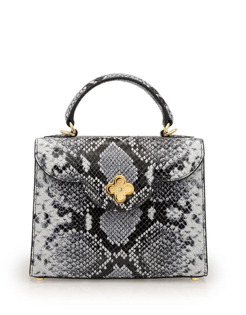 Load image into Gallery viewer, First Lady Small Grey Python-Embossed Calf Leather Handbag
