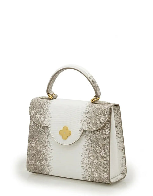 Load image into Gallery viewer, First Lady Beige Lizard-Embossed Calf Leather Handbag
