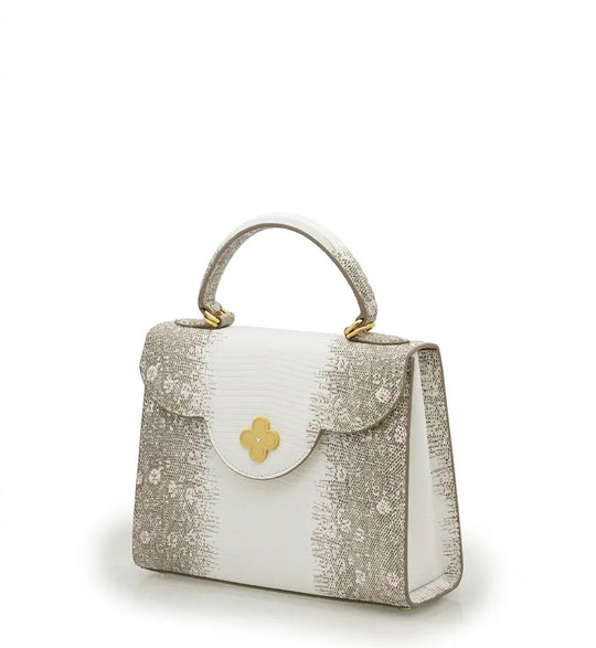First Lady Beige Lizard-Embossed Calf Leather Handbag