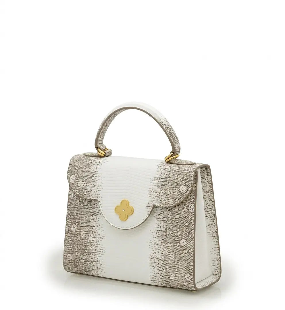 First Lady Beige Lizard-Embossed Calf Leather Handbag