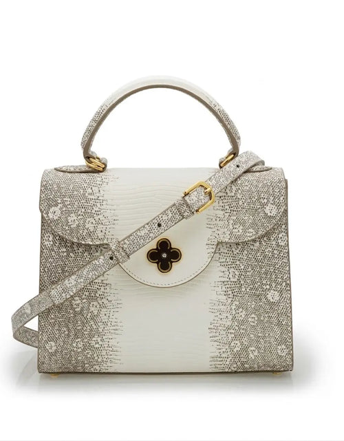 Load image into Gallery viewer, First Lady Beige Lizard-Embossed Calf Leather Handbag
