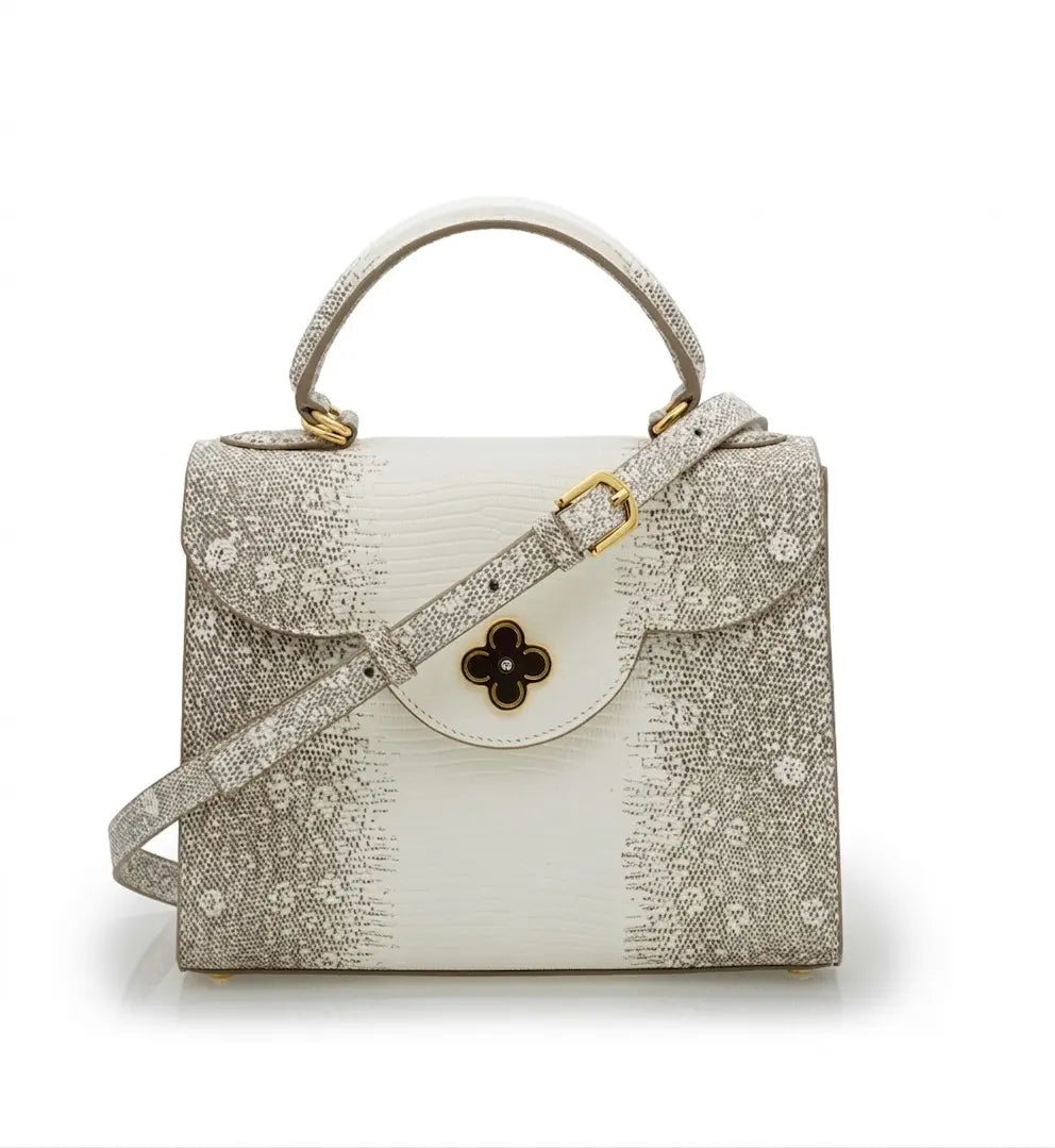 First Lady Beige Lizard-Embossed Calf Leather Handbag