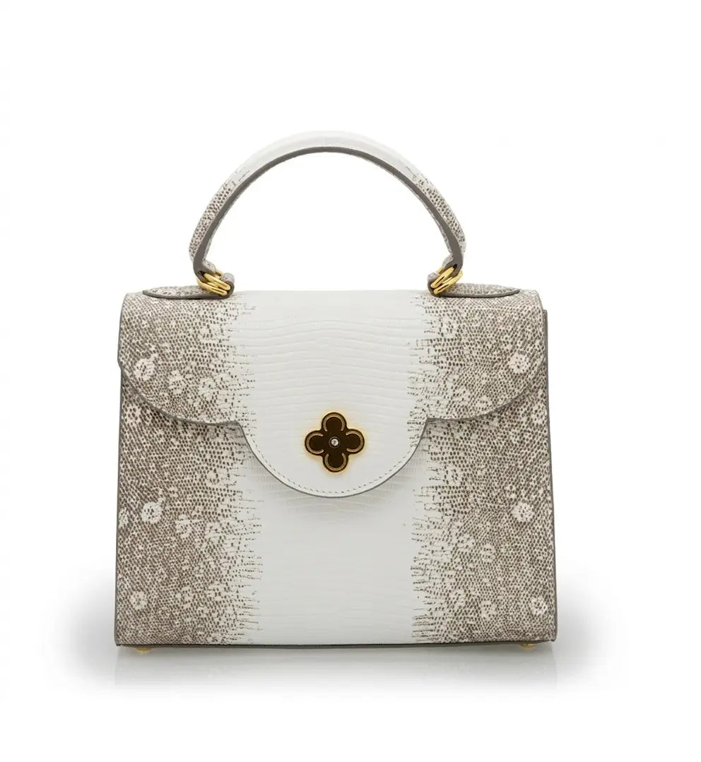 First Lady Beige Lizard-Embossed Calf Leather Handbag