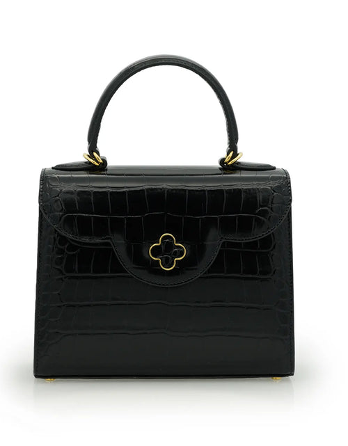 Load image into Gallery viewer, First Lady Black Crocodile-Embossed Calf Leather Handbag
