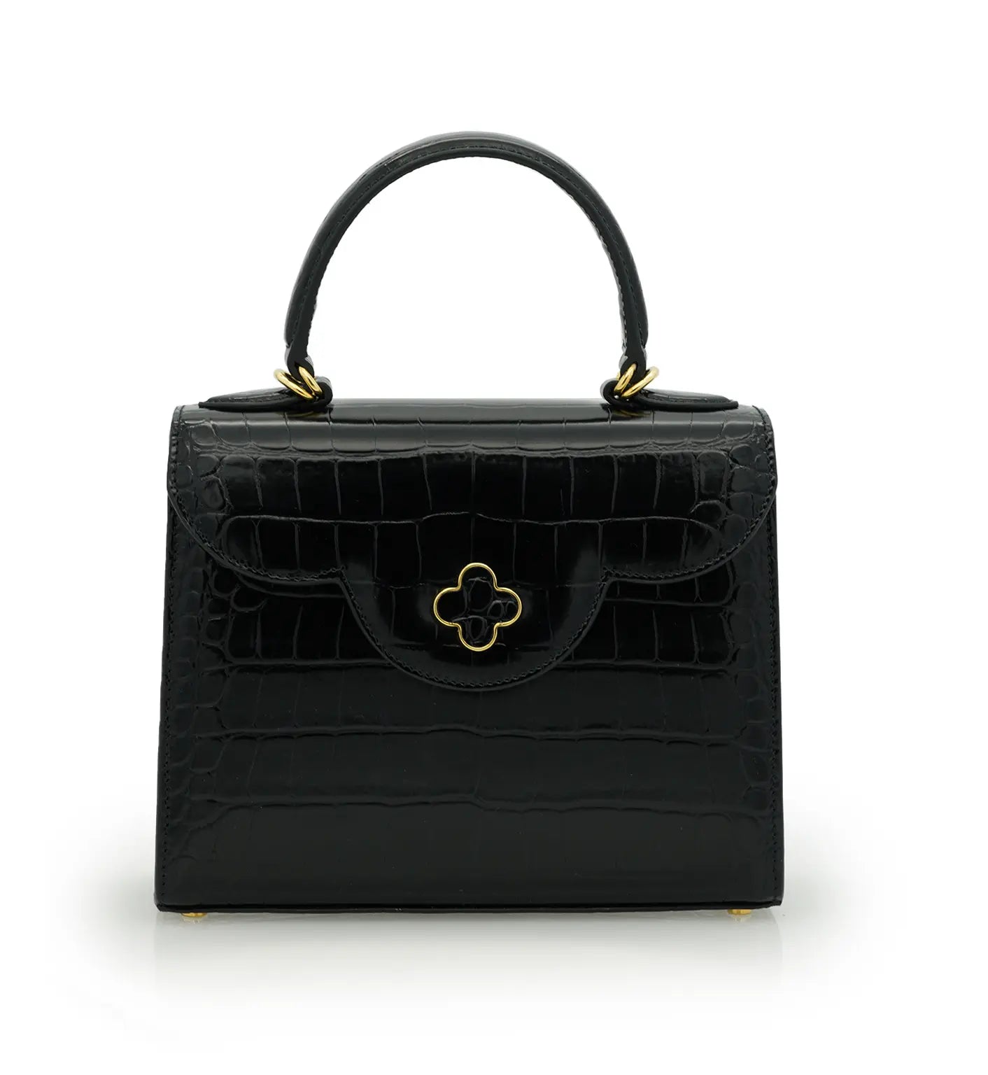 First Lady Black Crocodile-Embossed Calf Leather Handbag
