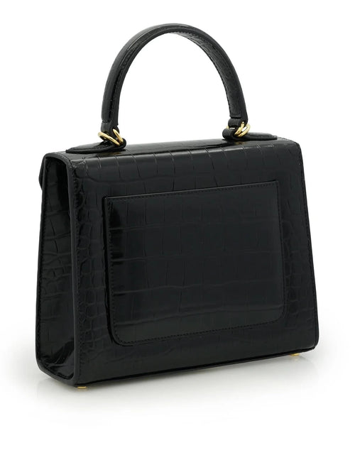 تحميل الصورة إلى عارض المعرض، حقيبة السيدة الأولى من الجلد الأسود المنقوش بنقشة جلد التمساح
