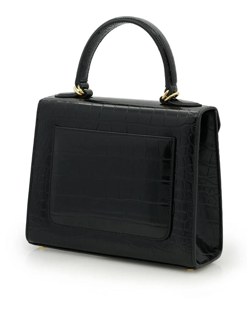 تحميل الصورة إلى عارض المعرض، حقيبة السيدة الأولى من الجلد الأسود المنقوش بنقشة جلد التمساح
