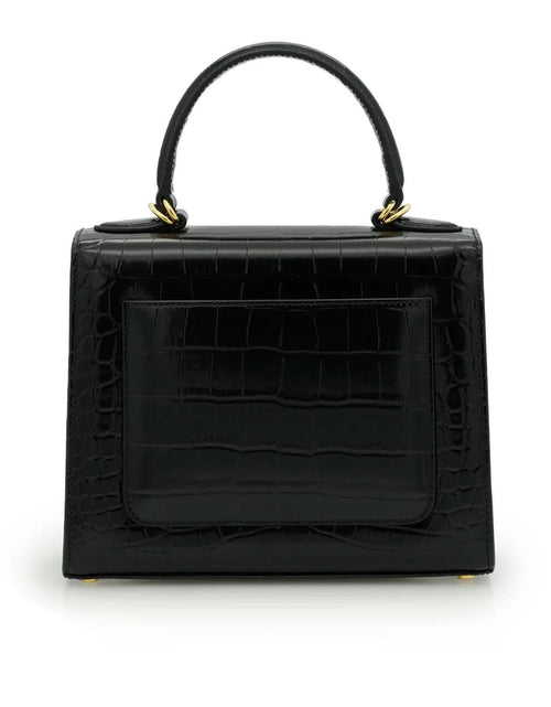 تحميل الصورة إلى عارض المعرض، حقيبة السيدة الأولى من الجلد الأسود المنقوش بنقشة جلد التمساح
