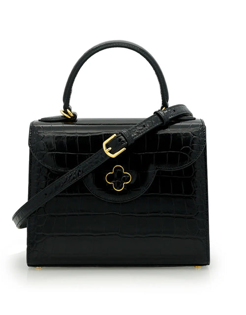 Load image into Gallery viewer, First Lady Black Crocodile-Embossed Calf Leather Handbag
