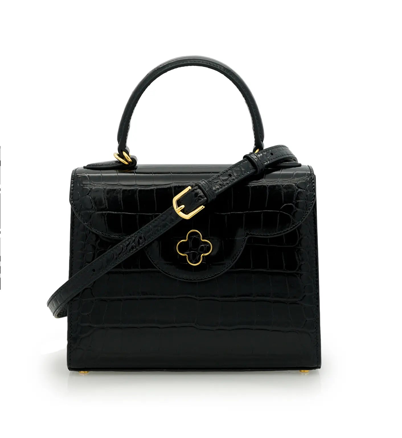 First Lady Black Crocodile-Embossed Calf Leather Handbag