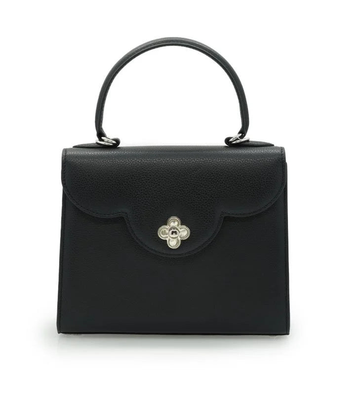 First Lady Flower-twist Black textured leather handbag