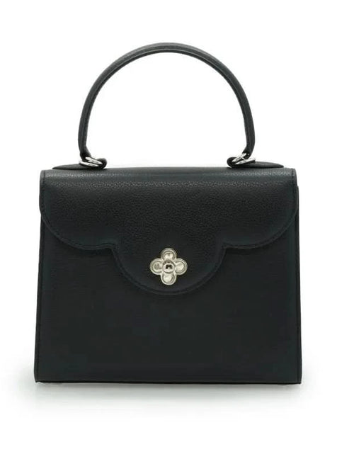 تحميل الصورة إلى عارض المعرض، حقيبة يد جلدية سوداء مزخرفة على شكل زهرة للسيدة الأولى
