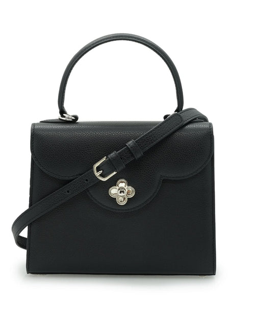 تحميل الصورة إلى عارض المعرض، حقيبة يد جلدية سوداء مزخرفة على شكل زهرة للسيدة الأولى
