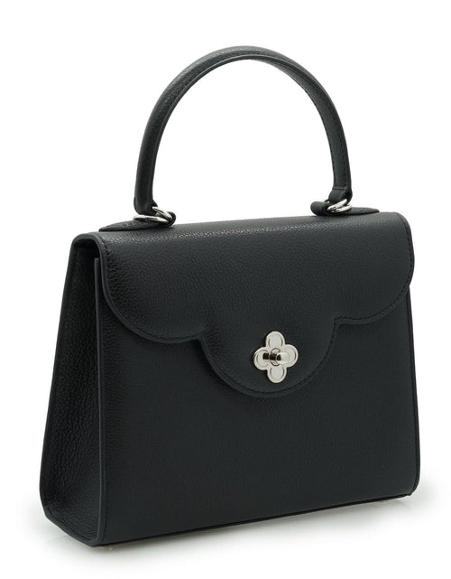 تحميل الصورة إلى عارض المعرض، حقيبة يد جلدية سوداء مزخرفة على شكل زهرة للسيدة الأولى
