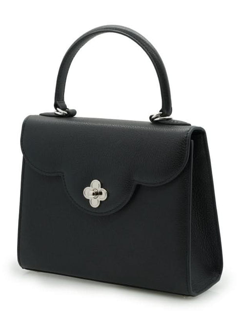 تحميل الصورة إلى عارض المعرض، حقيبة يد جلدية سوداء مزخرفة على شكل زهرة للسيدة الأولى
