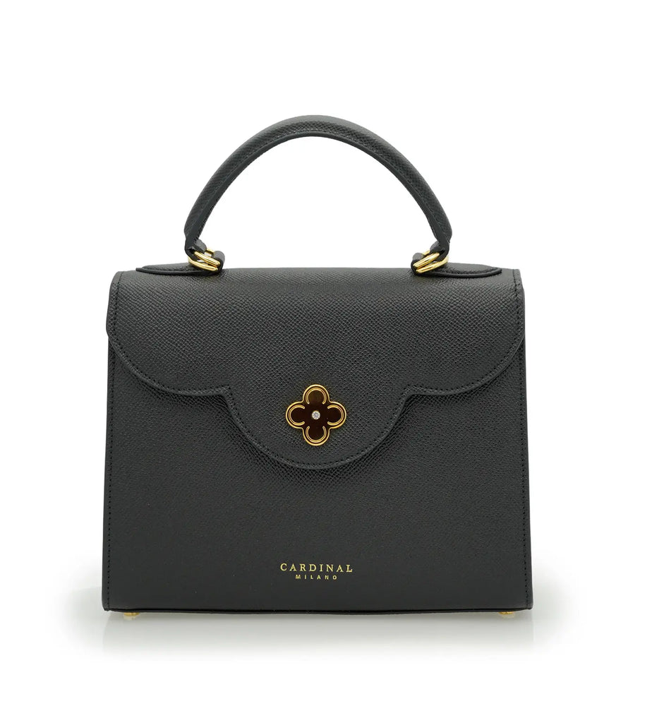 First Lady Black Textured Calf Leather Handbag