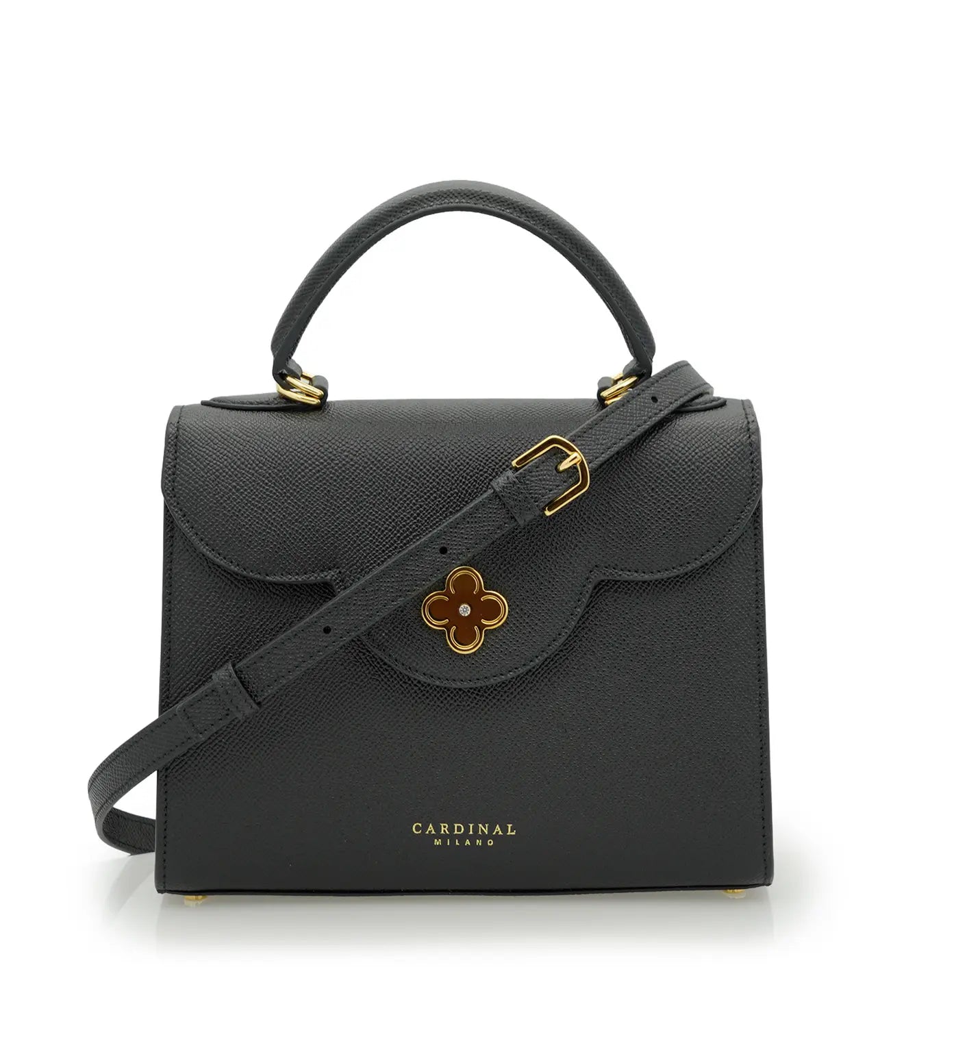 First Lady Black Textured Calf Leather Handbag