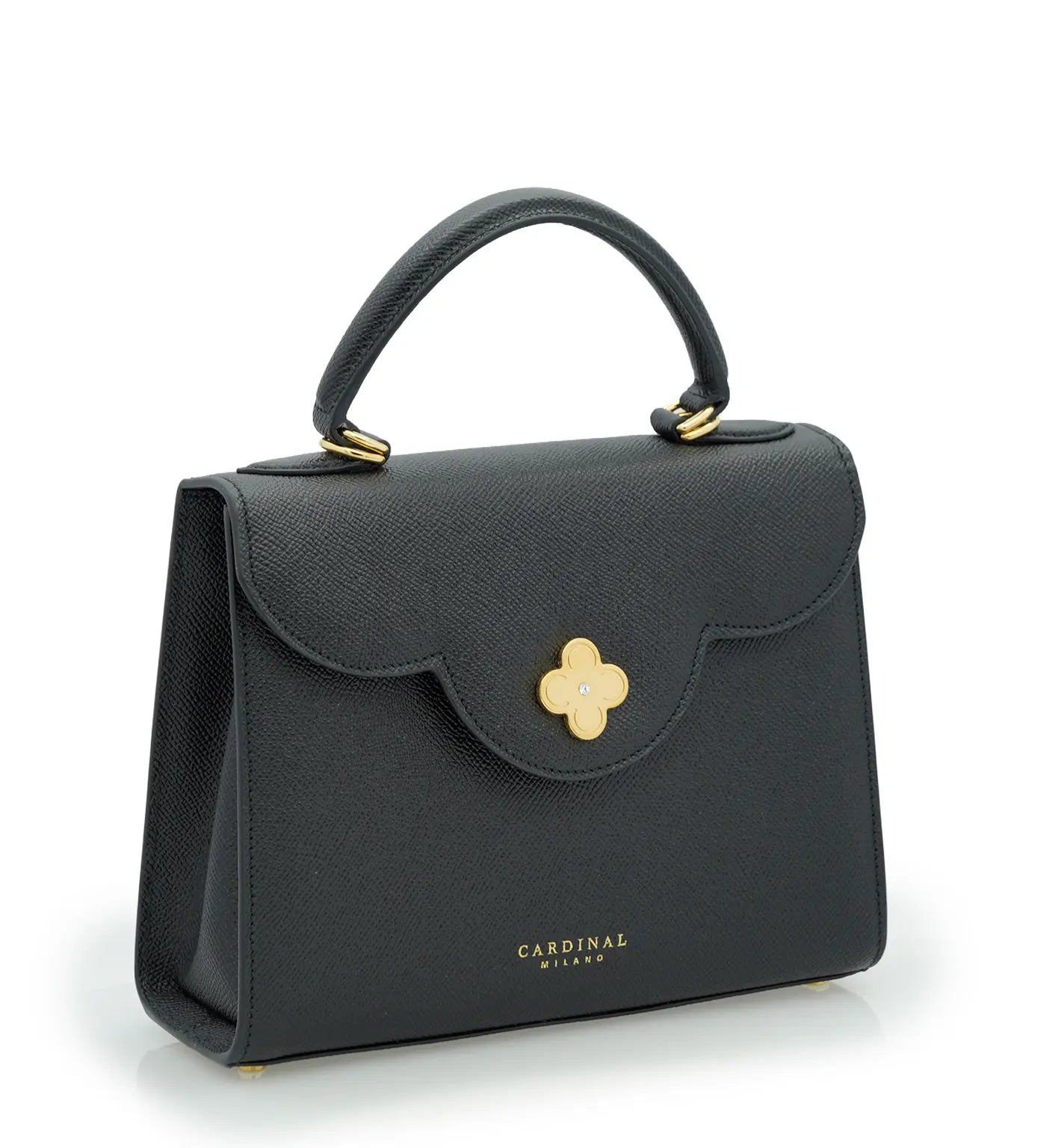First Lady Black Textured Calf Leather Handbag
