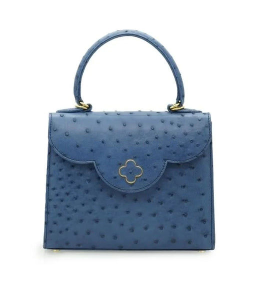 حقيبة يد جلدية زرقاء من جلد النعام للسيدة الأولى