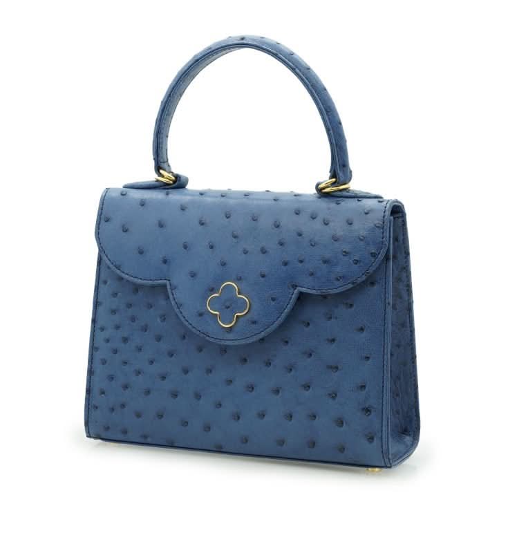 حقيبة يد جلدية زرقاء من جلد النعام للسيدة الأولى