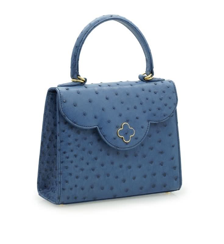 حقيبة يد جلدية زرقاء من جلد النعام للسيدة الأولى