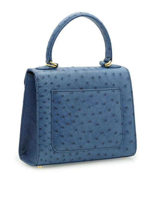 تحميل الصورة إلى عارض المعرض، حقيبة يد جلدية زرقاء من جلد النعام للسيدة الأولى
