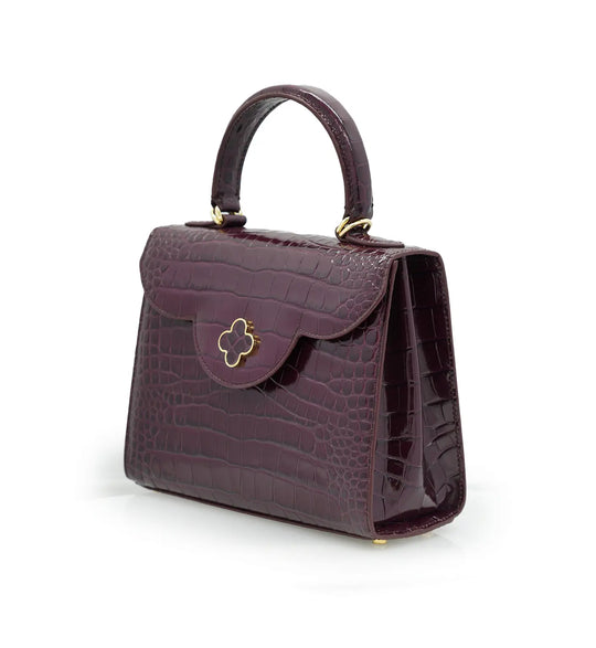 First Lady Burgundy croc embossed leather handbag