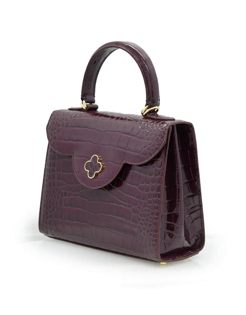 Load image into Gallery viewer, First Lady Burgundy Crocodile-Embossed Calf Leather Handbag
