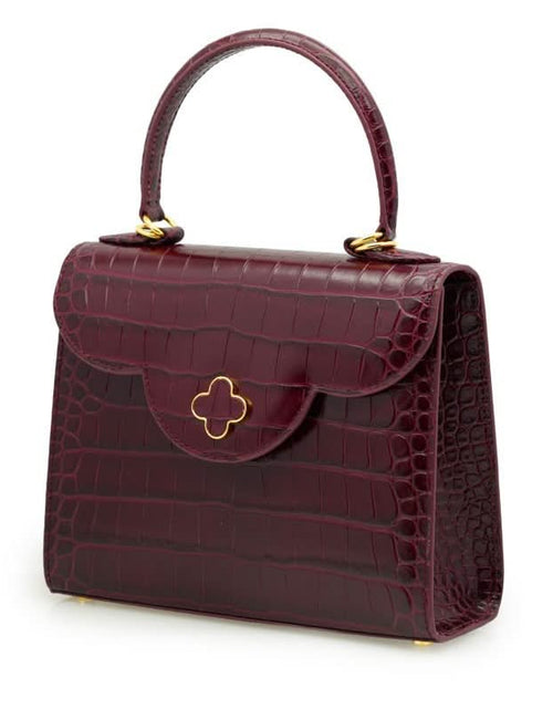 تحميل الصورة إلى عارض المعرض، حقيبة يد جلدية منقوش عليها جلد التمساح باللون العنابي للسيدة الأولى
