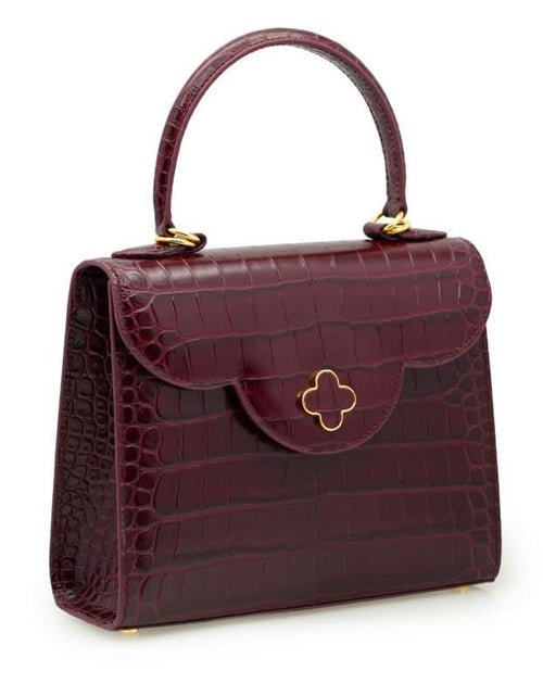 تحميل الصورة إلى عارض المعرض، حقيبة يد جلدية منقوش عليها جلد التمساح باللون العنابي للسيدة الأولى
