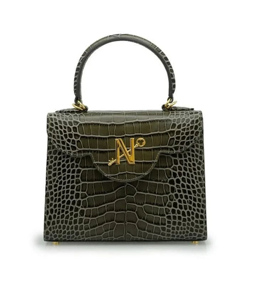 First Lady grey croc embossed hand leather bag