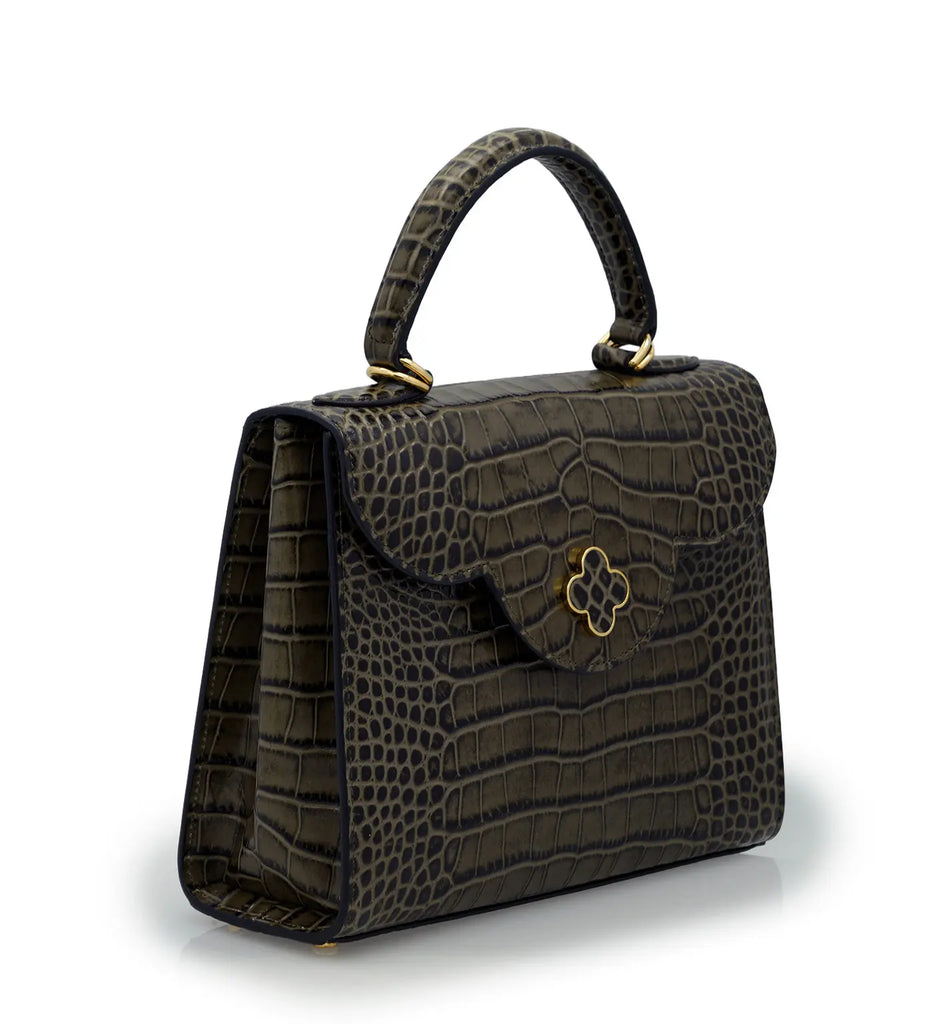 First Lady Grey Crocodile-Embossed Calf Leather Handbag
