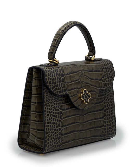 تحميل الصورة إلى عارض المعرض، First Lady Grey Crocodile-Embossed Calf Leather Handbag
